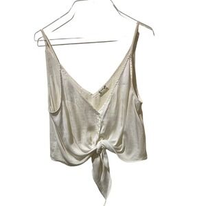 Intimately Free‎ People Ivory Satin Tie Front Button Crop Top Tank Mens Size M